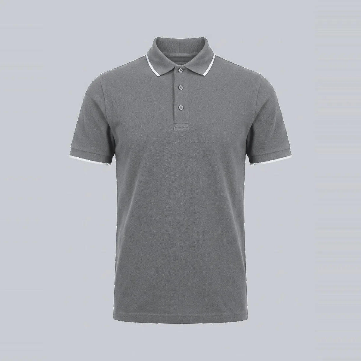 Melange Heather Grey Combed Cotton Pique Polo Studio Photo